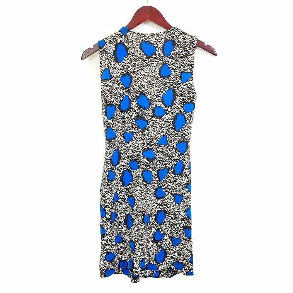 Diane Von Furstenberg Silk Dress Noe Size 4 Cheetah Print Black White Blue - Picture 7 of 9